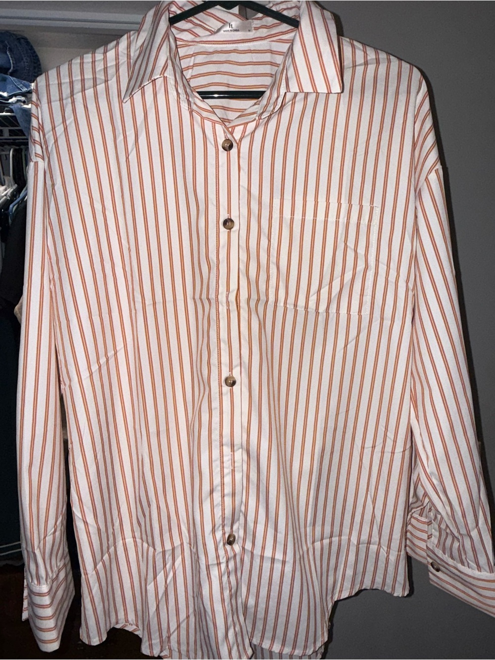 Women’s White Shirt with Orange/rust  Stripes - Classic Button-Up